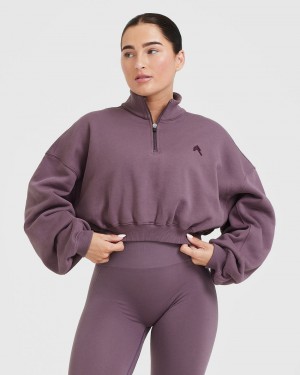 Oner Active All Day Cosy Crop 1/4 Zip Tröjor Lila | PZUV-95801