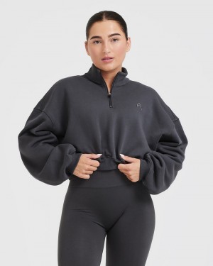 Oner Active All Day Cosy Crop 1/4 Zip Tröjor Svarta | ZNEW-50437