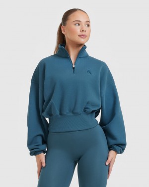 Oner Active All Day Crop 1/4 Zip Tröjor Blå | OWBX-86543