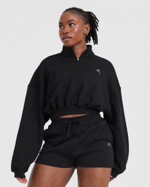 Oner Active All Day Lätta Crop 1/4 Zip Tröjor Svarta | KTUI-95736