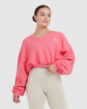 Oner Active All Day Lätta Oversized V-Neck Tröjor Rosa | VQLE-21450