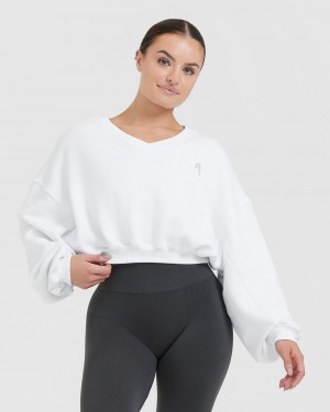 Oner Active All Day Lätta Oversized V-Neck Tröjor Vita | ZGON-74950