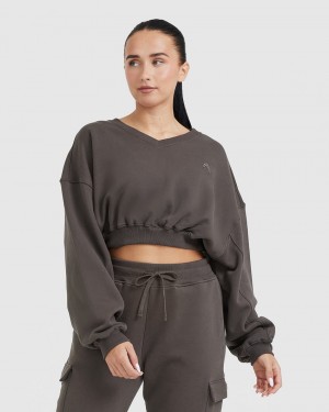 Oner Active All Day Lätta Oversized V-Neck Tröjor Mörkgrå Bruna | MQJR-58439