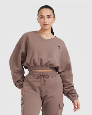 Oner Active All Day Lätta Oversized V-Neck Tröjor Bruna | MINS-60152