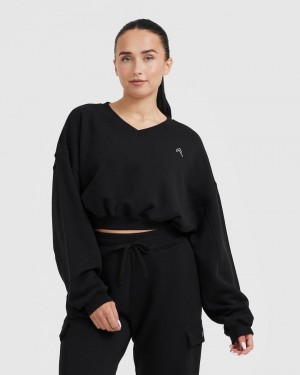 Oner Active All Day Lätta Oversized V-Neck Tröjor Svarta | GWFQ-24657