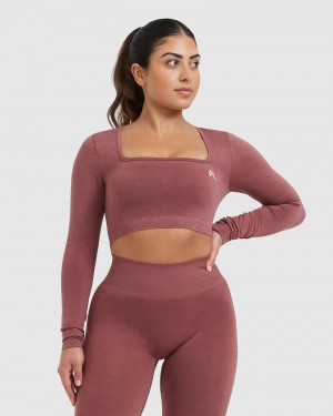 Oner Active Effortless Square Neck Crop Long Sleeve T-shirt Rosa | VFPQ-84273