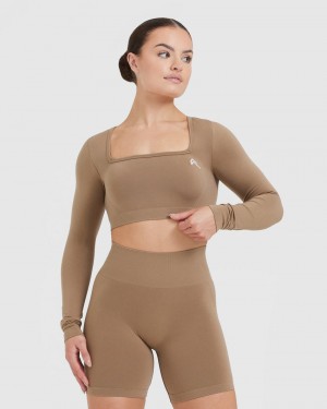 Oner Active Effortless Square Neck Crop Long Sleeve T-shirt Grå | OIBQ-35740