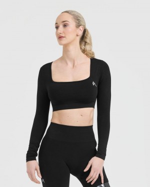 Oner Active Effortless Square Neck Crop Long Sleeve T-shirt Svarta | TENH-30589