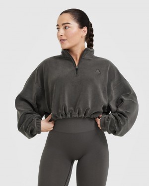 Oner Active Fleece Oversized Crop 1/2 Zip Tröjor Mörkgrå Bruna | ELZA-97062