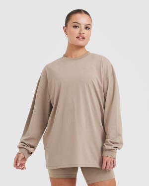 Oner Active Klassiska Lifters Tryck Oversized Lätta Long Sleeve T-shirt Grå | RWTL-73285