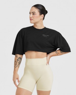 Oner Active Klassiska Lifters Tryck Relaxed Crop Lätta T-shirt Svarta | FCDH-52967