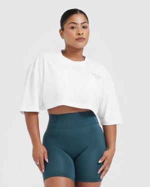 Oner Active Klassiska Lifters Tryck Relaxed Crop Lätta T-shirt Vita | YUTW-60473