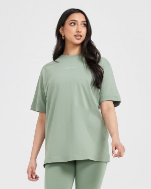 Oner Active Klassiska Mirror Tryck Oversized T-shirt Olivgröna | RJNF-81972