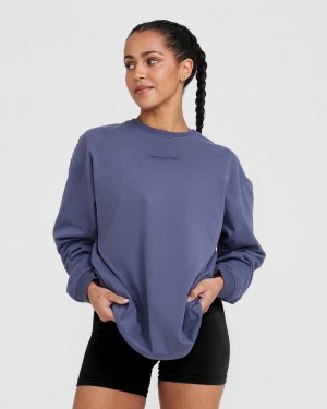 Oner Active Klassiska Mirror Tryck Oversized Long Sleeve T-shirt Blå | FXCJ-74051