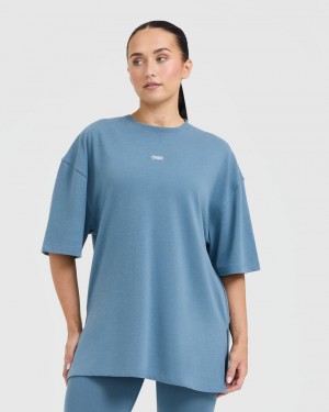 Oner Active Klassiska Oner Tryck Longline T-shirt Blå | QSLU-05234