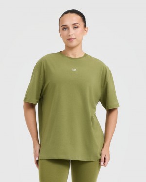 Oner Active Klassiska Oner Tryck Oversized Lätta T-shirt Olivgröna Gröna | URYC-30641