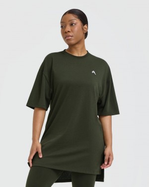 Oner Active Klassiska Oversized Longline T-shirt Khaki | WPRL-69528