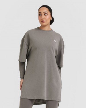 Oner Active Klassiska Oversized Longline T-shirt Grå | NEUM-73526