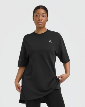 Oner Active Klassiska Oversized Longline T-shirt Svarta | DKGU-96143