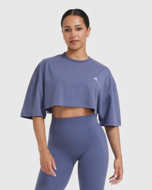 Oner Active Klassiska Relaxed Crop Lätta T-shirt Blå | HYAK-23147