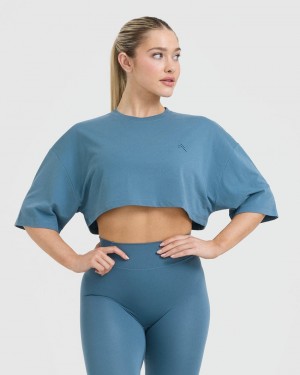 Oner Active Klassiska Relaxed Crop Lätta T-shirt Blå | IBGD-16803