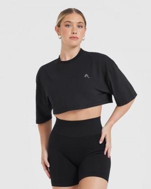 Oner Active Klassiska Relaxed Crop Lätta T-shirt Svarta | BGHQ-42978