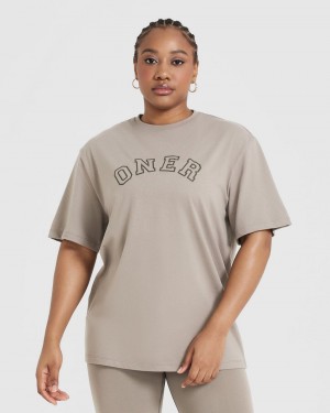 Oner Active Klassiska Varsity Oversized Lätta T-shirt Grå | ZOIN-72390