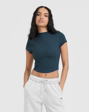 Oner Active Mellow Rib Mid Mock Neck T-shirt Blå | EZVA-04286