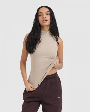 Oner Active Mellow Rib Mock Neck Tank T-shirt Ljusbruna | KWLB-84092