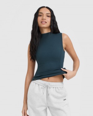 Oner Active Mellow Rib Mock Neck Tank T-shirt Blå | CHXJ-10756