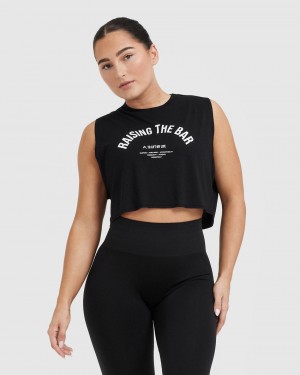 Oner Active Raising The Bar Tryck Muscle Crop T-shirt Svarta | NHDF-63194