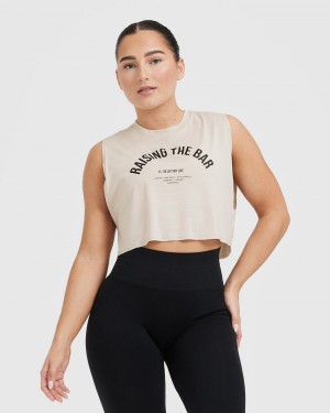 Oner Active Raising The Bar Tryck Muscle Crop T-shirt Bruna | JGXY-24839