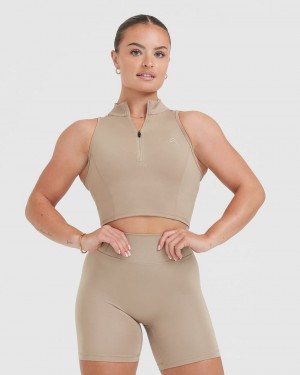 Oner Active Timeless Half Zip Crop Tank T-shirt Grå | ORUX-02834