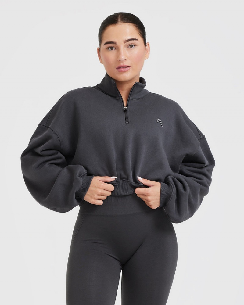 Oner Active All Day Cosy Crop 1/4 Zip Tröjor Svarta | ZNEW-50437