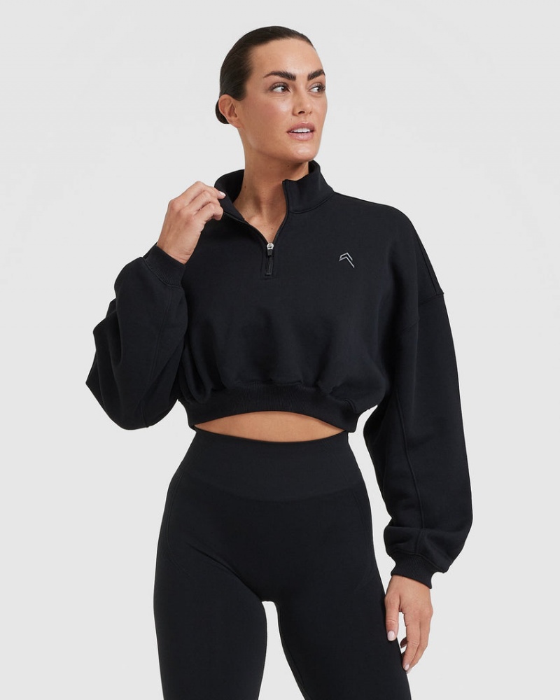 Oner Active All Day Cosy Crop 1/4 Zip Tröjor Svarta | AMNH-05863