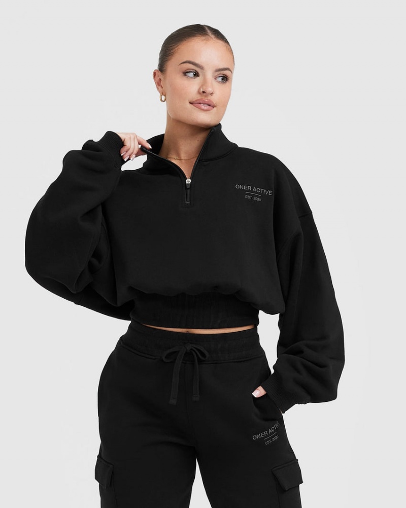 Oner Active All Day Est 2020 Crop 1/4 Zip Tröjor Svarta | ZGAV-62941