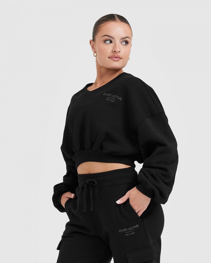 Oner Active All Day Est 2020 Crop V-Neck Tröjor Svarta | MTGS-47569