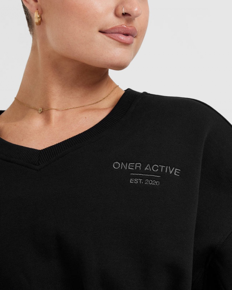 Oner Active All Day Est 2020 Crop V-Neck Tröjor Svarta | MTGS-47569