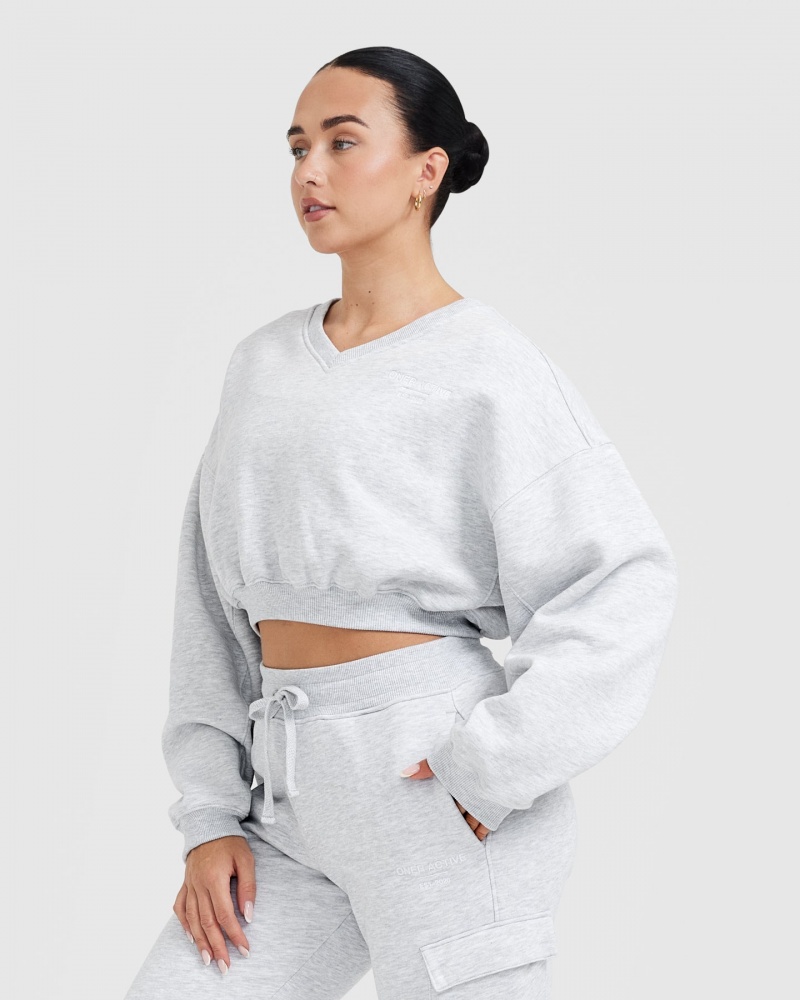 Oner Active All Day Est 2020 Crop V-Neck Tröjor Ljusgrå | SCWA-28047