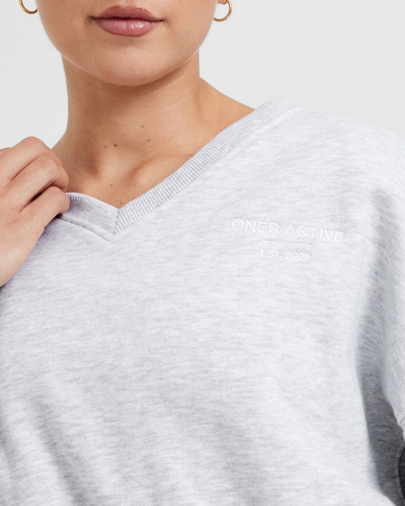 Oner Active All Day Est 2020 Crop V-Neck Tröjor Ljusgrå | SCWA-28047