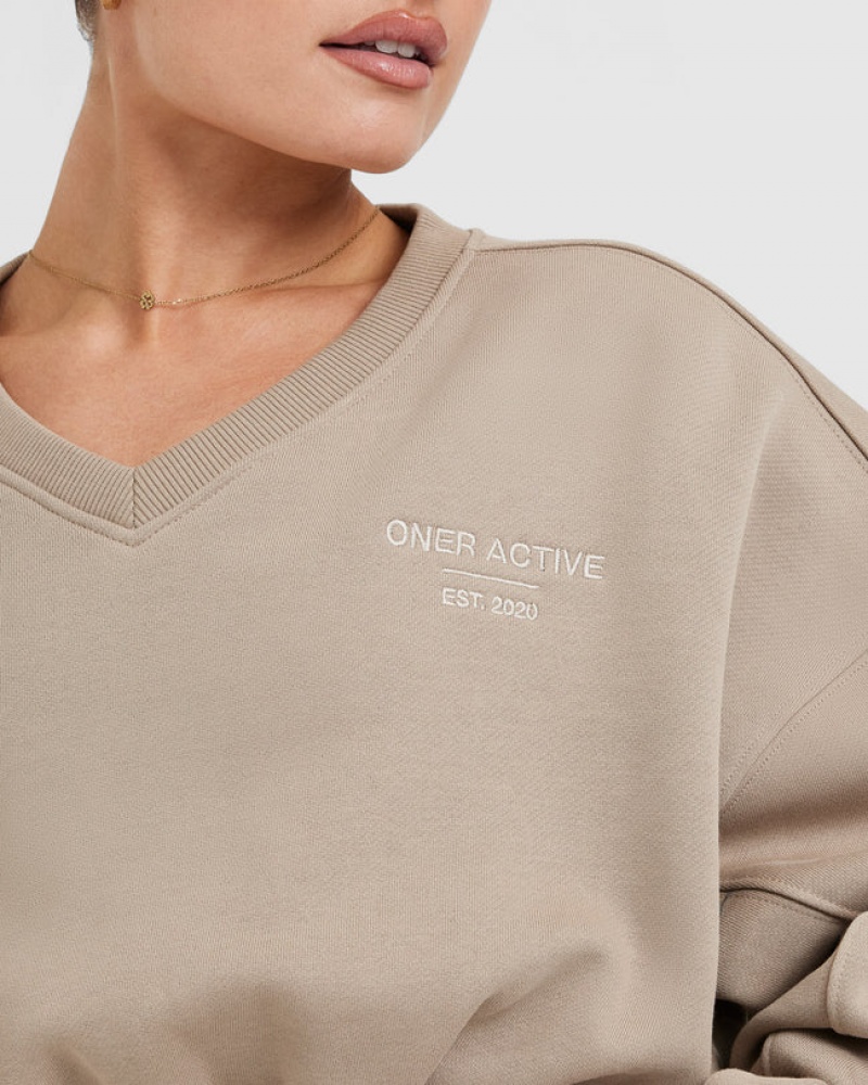 Oner Active All Day Est 2020 Crop V-Neck Tröjor Grå | DFVH-20563