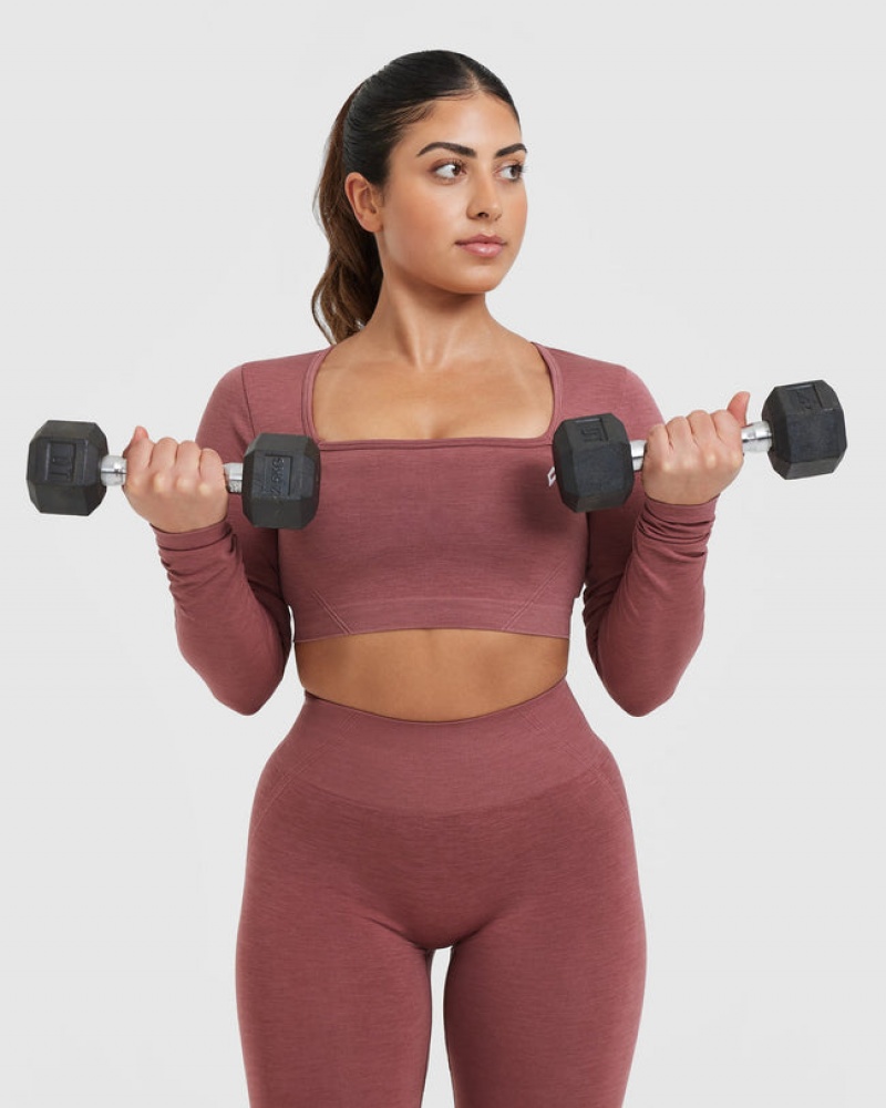 Oner Active Effortless Square Neck Crop Long Sleeve T-shirt Rosa | VFPQ-84273