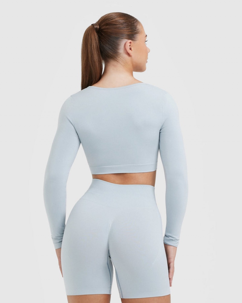 Oner Active Effortless Square Neck Crop Long Sleeve T-shirt Blå | QMUP-45713