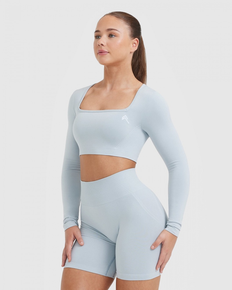 Oner Active Effortless Square Neck Crop Long Sleeve T-shirt Blå | QMUP-45713