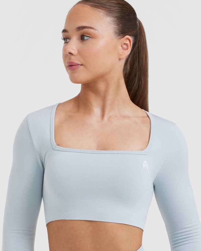 Oner Active Effortless Square Neck Crop Long Sleeve T-shirt Blå | QMUP-45713