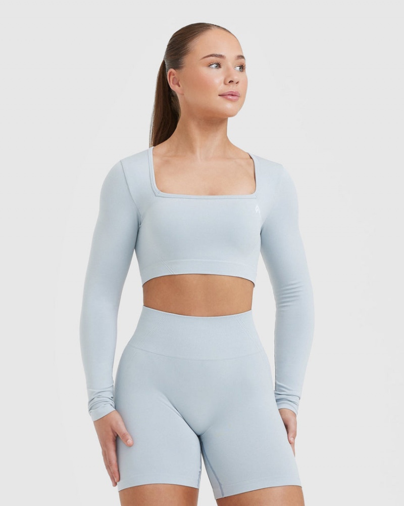 Oner Active Effortless Square Neck Crop Long Sleeve T-shirt Blå | QMUP-45713