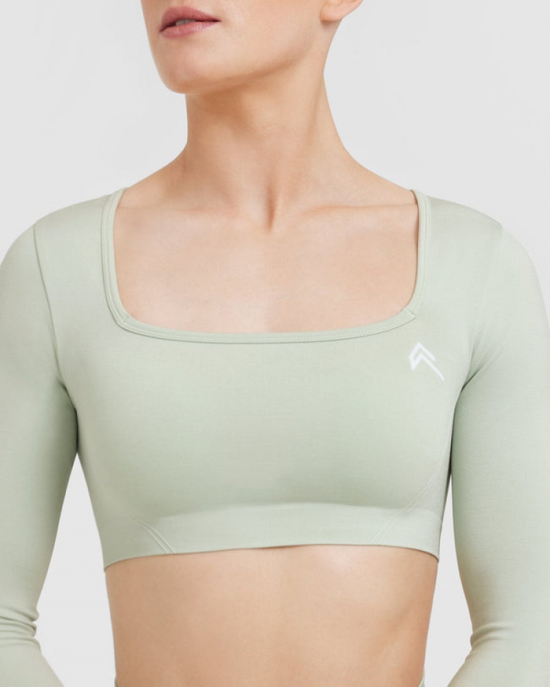 Oner Active Effortless Square Neck Crop Long Sleeve T-shirt Gröna | FAYR-34879