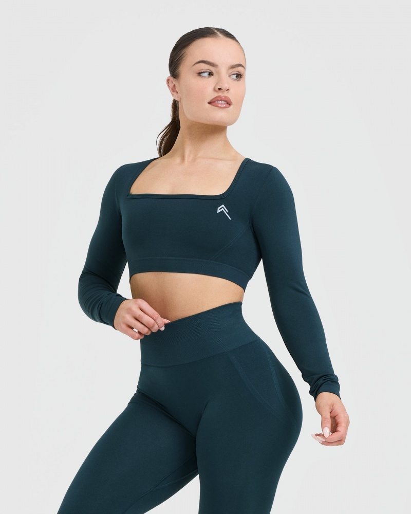 Oner Active Effortless Square Neck Crop Long Sleeve T-shirt Blå | UBKA-76830