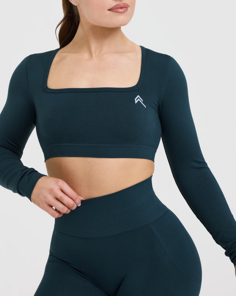 Oner Active Effortless Square Neck Crop Long Sleeve T-shirt Blå | UBKA-76830