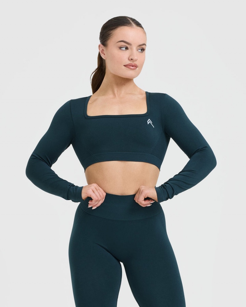 Oner Active Effortless Square Neck Crop Long Sleeve T-shirt Blå | UBKA-76830